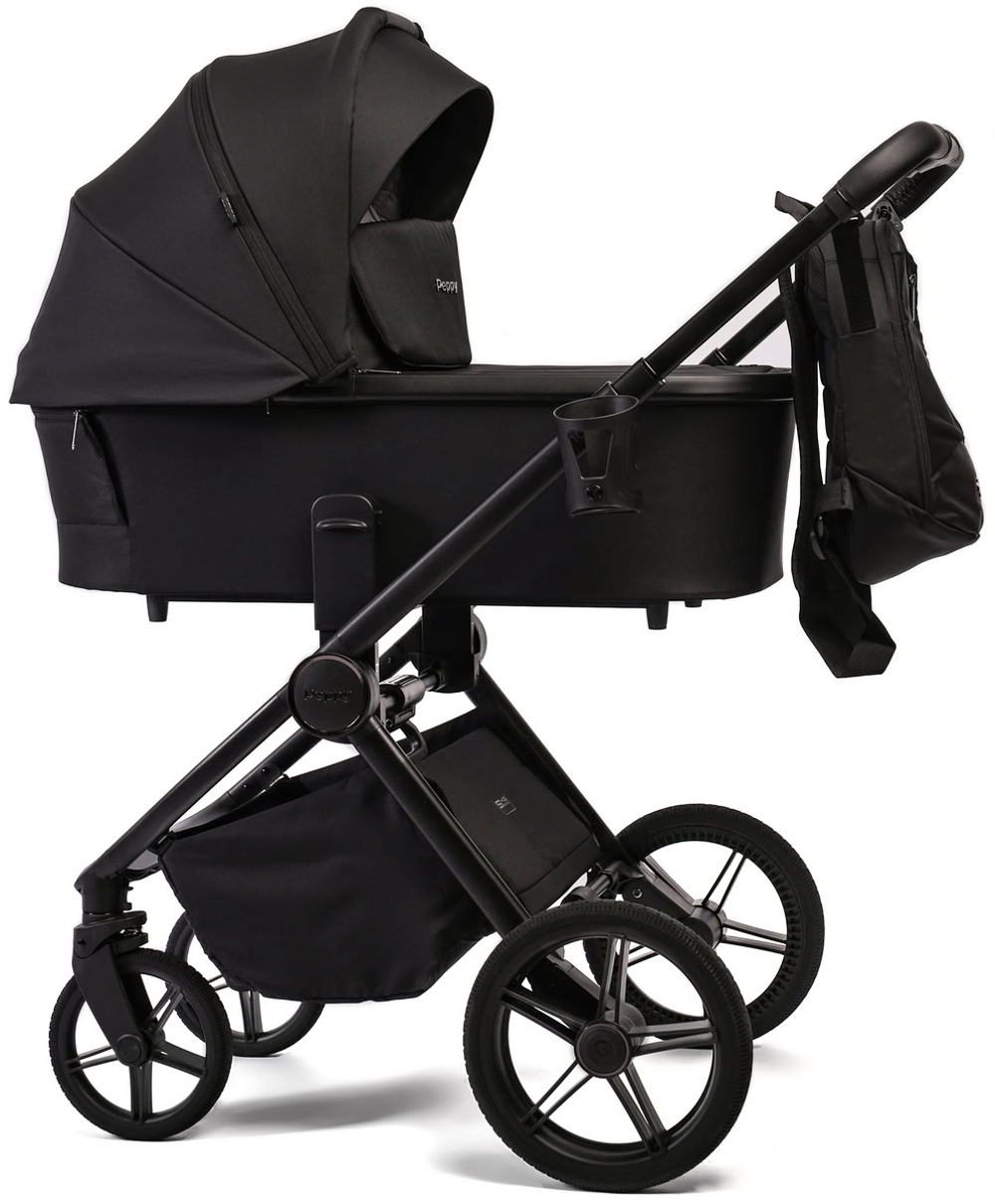 Детская коляска Peppy Monaco 3 в 1 с автокреслом Rise Milk Black (черный), рама черная матовая
