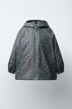 ZARA ПРОРЕЗИНЕННЫЙ ДОЖДЕВИК С ПРИНТОМ WATER RESISTANT, НЕФТЯНОЙ