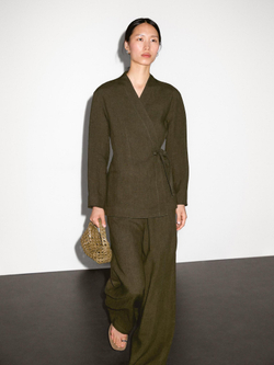 Massimo Dutti Брюки прямого кроя из 100% льна, зеленый