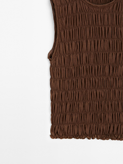 Massimo Dutti Топ из смесовой хлопковой ткани со сборками, коричневый