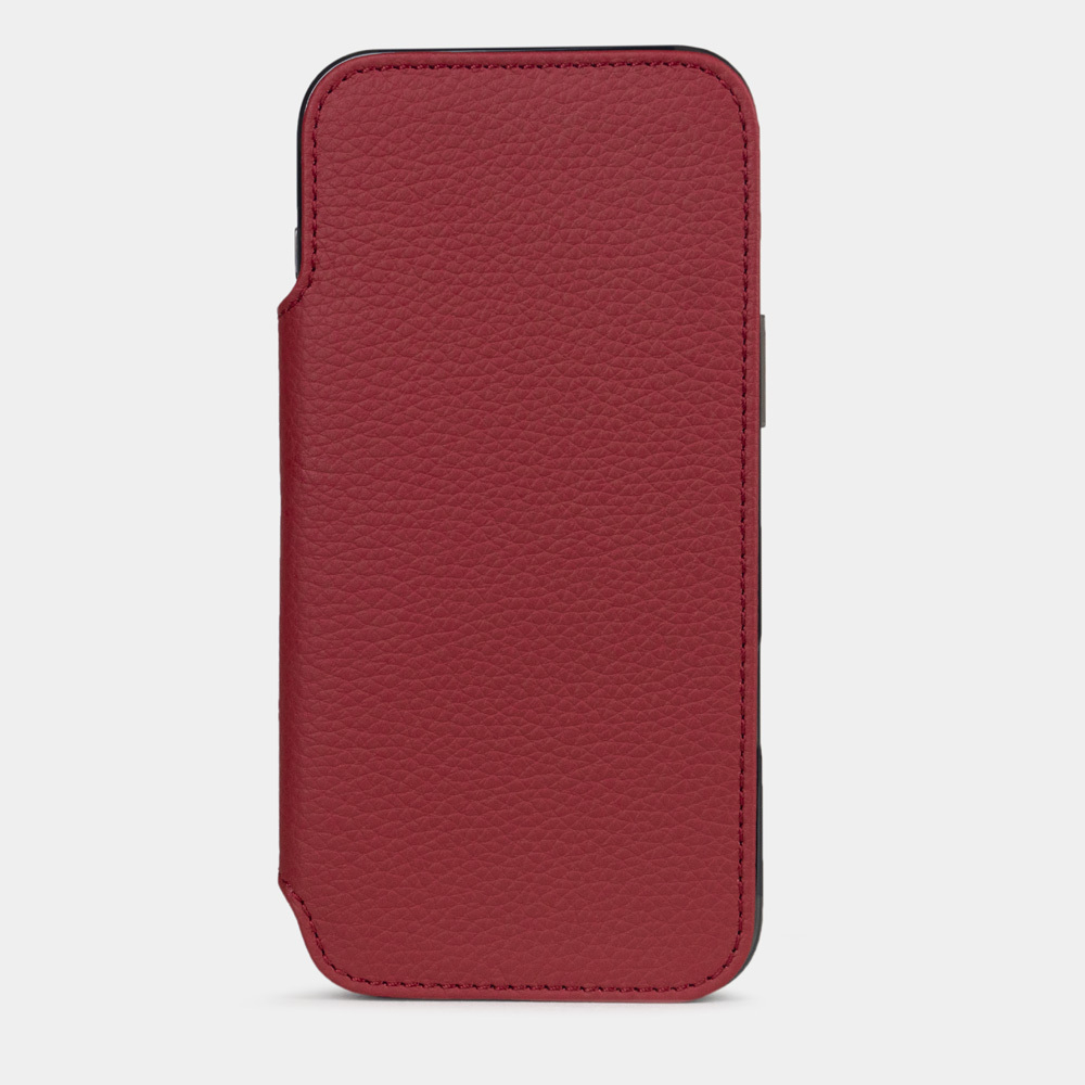 Чехол-книжка кожаная для iPhone 17 Pro Max, теленок вишневого цвета