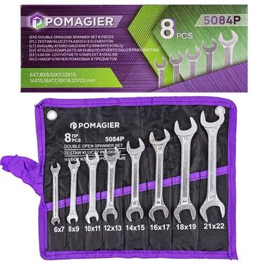Ключи рожковые, набор 8пр. (6х7, 8х9, 10х11, 12х13, 14х15, 16х17, 18х19, 21х22мм) POMAGIER POM-5084P
