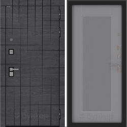 Входная металлическая дверь Бункер BN-09 Дуб майдера горизонт с черной патиной/ Амстрод серый софт рельеф