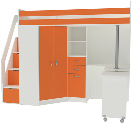 Кровать-чердак КарИВи Мийа Белый  Оранжевый