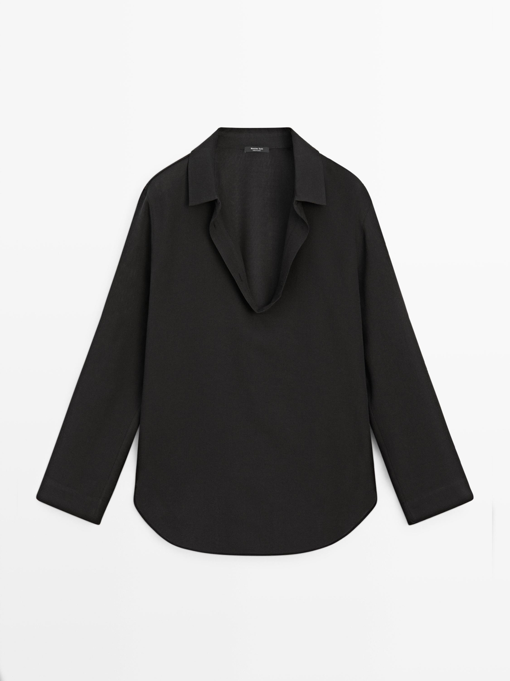 Massimo Dutti Рубашка из струящегося смесового хлопка с V-образным вырезом, коричневый