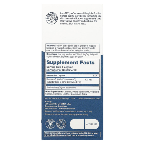 Solaray, Фитосомы COQ-10, 200 мг, 30 вегетарианских капсул