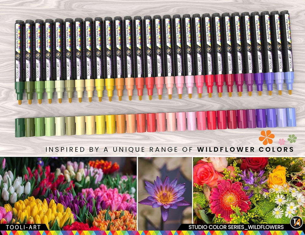 TOOLI-ART акриловые маркеры фломастеры, 28 шт., 3 мм Wildflower