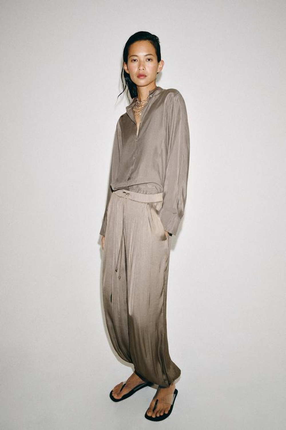 ZARA РУБАШКА ИЗ 100% ШЕЛКА — ZW COLLECTION, КОРИЧНЕВЫЙ