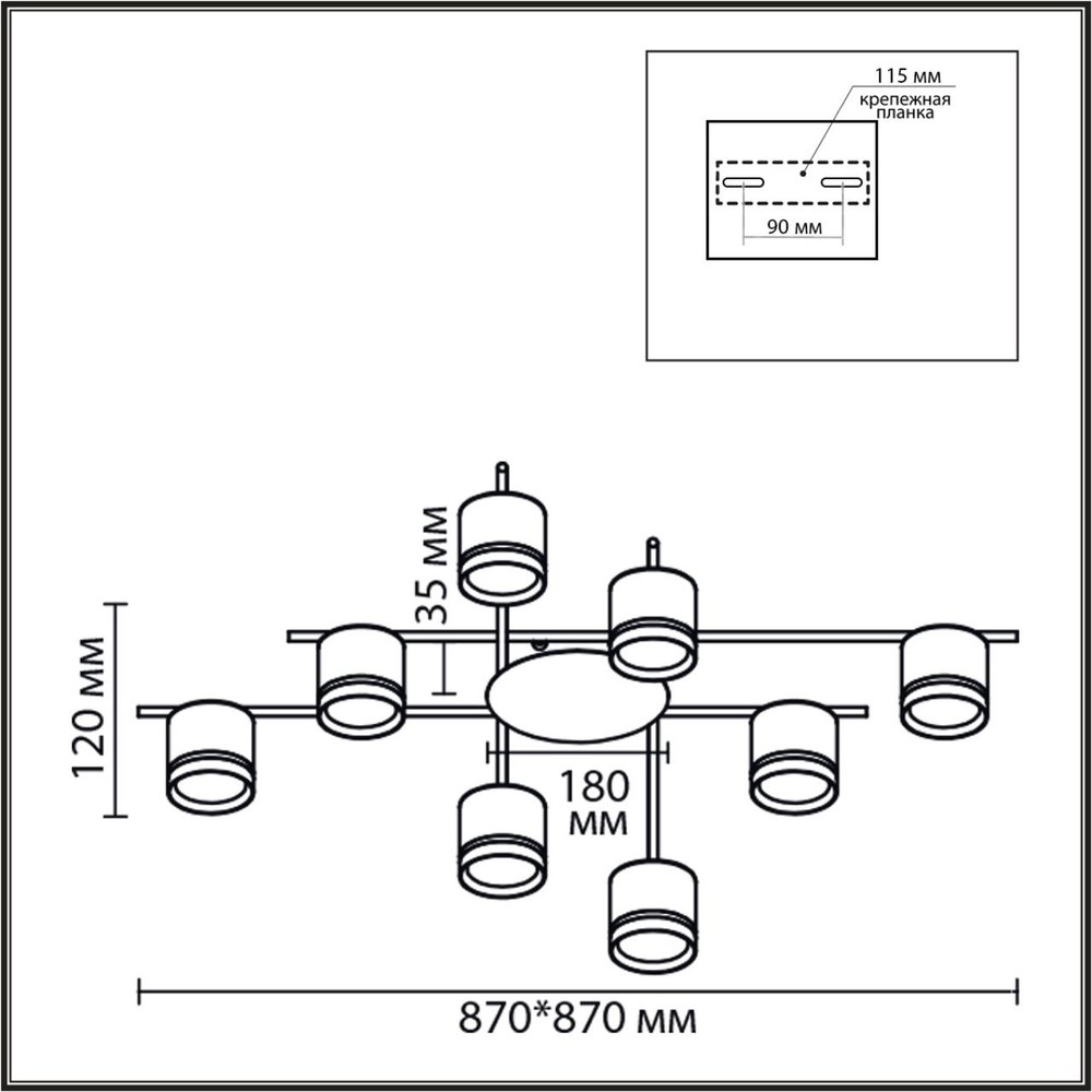 8362/8C COMFI LN 000 черный, металл/акрил Светильник потолочный GX53 LED 8*7W 220V BERTY