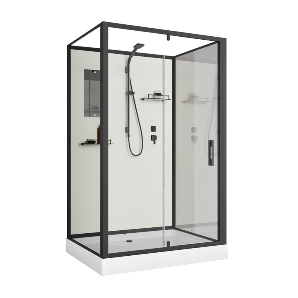Душевая кабина Niagara Standart ST120/90/15Q/BL/BK (120х90х200) прямоугольник,поддон 15см,распашная,проф.черный,без крыши,3 места
