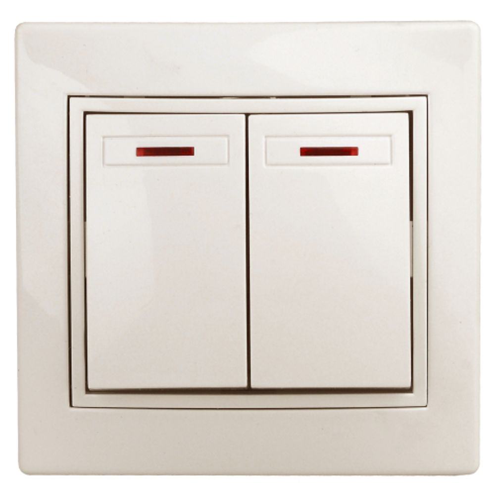 Выключатель Intro Plano 1-105-02 двухклавишный с подсветкой, 10А-250В, IP20, СУ, слоновая кость | Intro Plano Слоновая кость