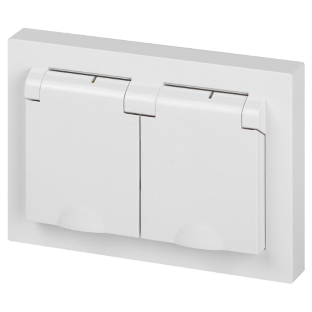Розетка Intro Accent 6-210-01 2х2P+E Schuko с крышками штор., 16А-250В, IP44, СУ, AL/CU, белый
