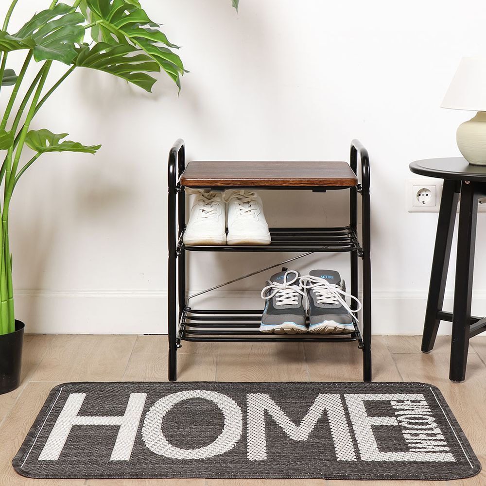 Полка для обуви, мет-л, 3 секц, 44х33х50 см, с сиденьем МДФ, дуб антик фристаил, Nika, Б2/ДА