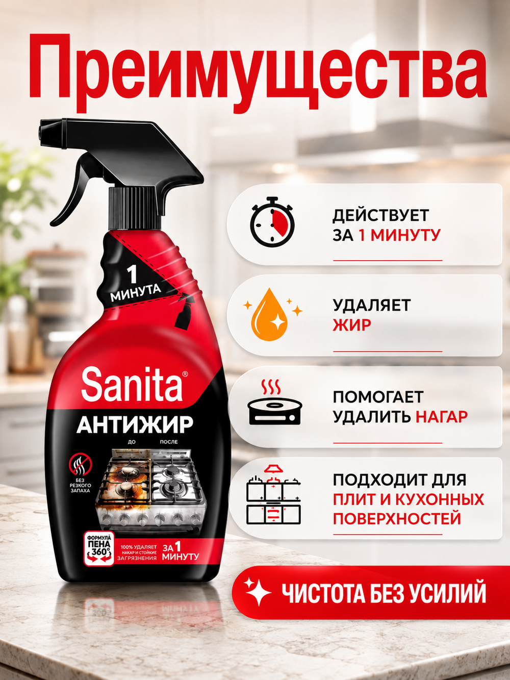 Чистящее средство для кухни Sanita 1 минута 500мл