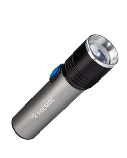 Ручной аккумуляторный фонарь КОСМОС 3Вт LED, линза, зум, Li-ion18650 1200mAh, анодированный алюминий, USB-шнур KOS111Lit