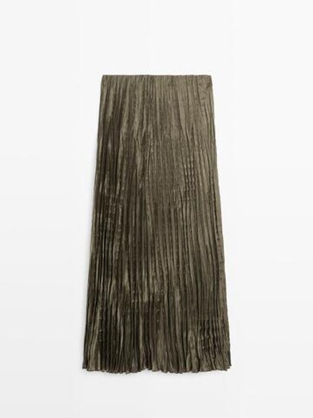 Massimo Dutti Плиссированная юбка миди, оливковый