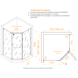 Душевой уголок RGW PA-081B (Матовое-Сатинат, 1200x1200)
