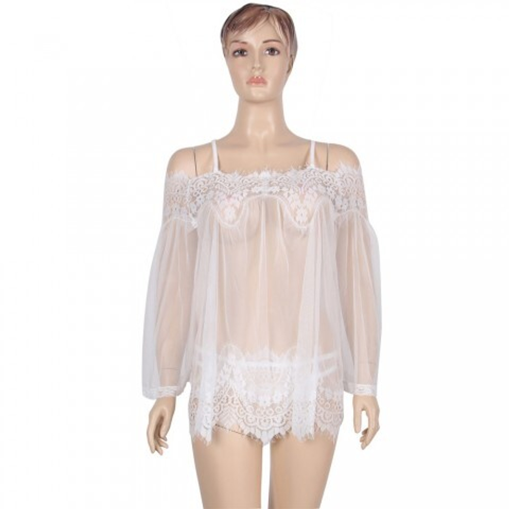 Прозрачная туника с цветочным принтом белая (размер XS-S)