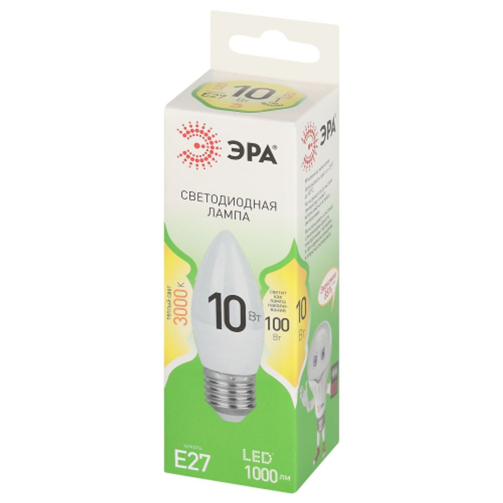 Лампа светодиодная ЭРА GREEN LINE LED B35-10W-830-E27 GL 10Вт свеча теплый свет E27 | Лампы cветодиодные Свеча (B/C)