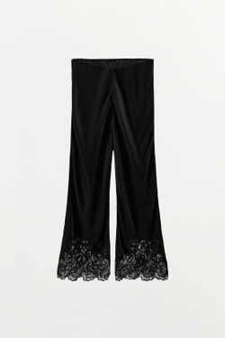 ZARA БРЮКИ ИЗ 100% ВИСКОЗЫ С ВЫШИВКОЙ, ЧЕРНЫЙ