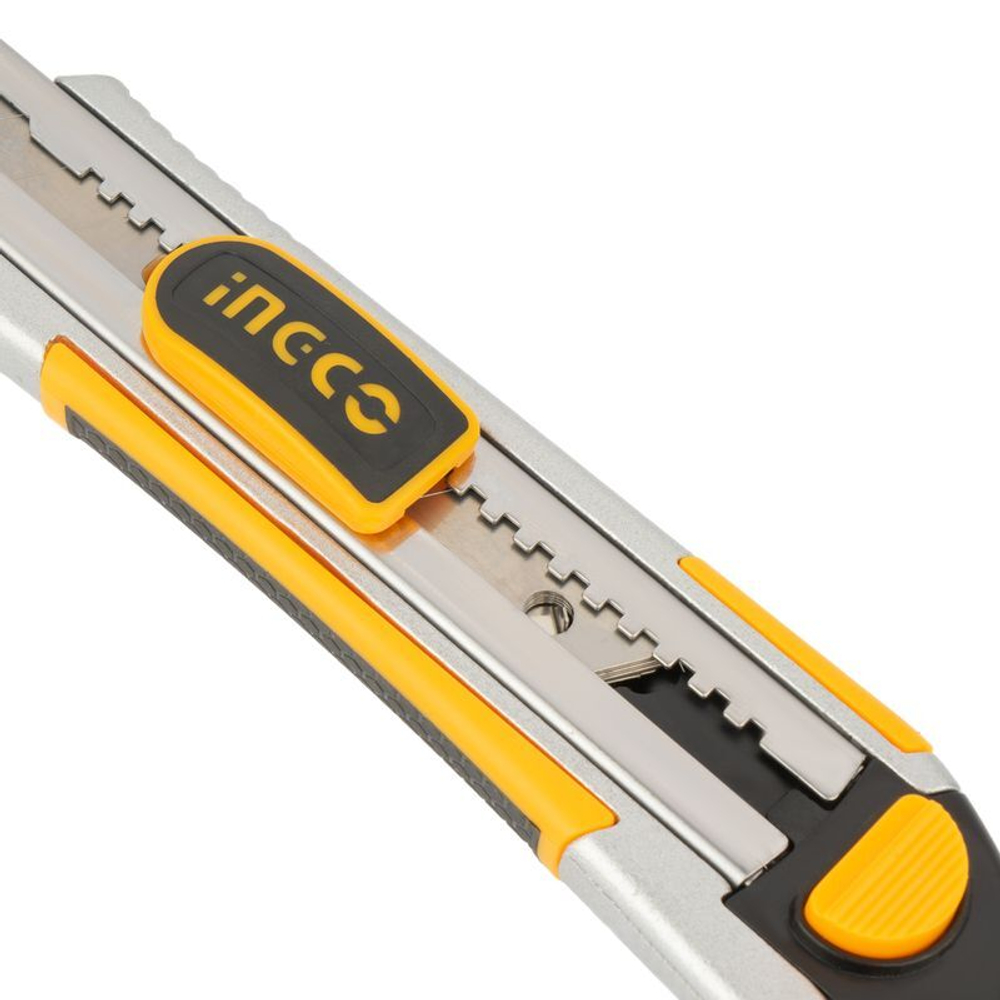 Нож монтажный 18 мм алюминиевый корпус, в комплекте 6 лезвий INGCO INDUSTRIAL