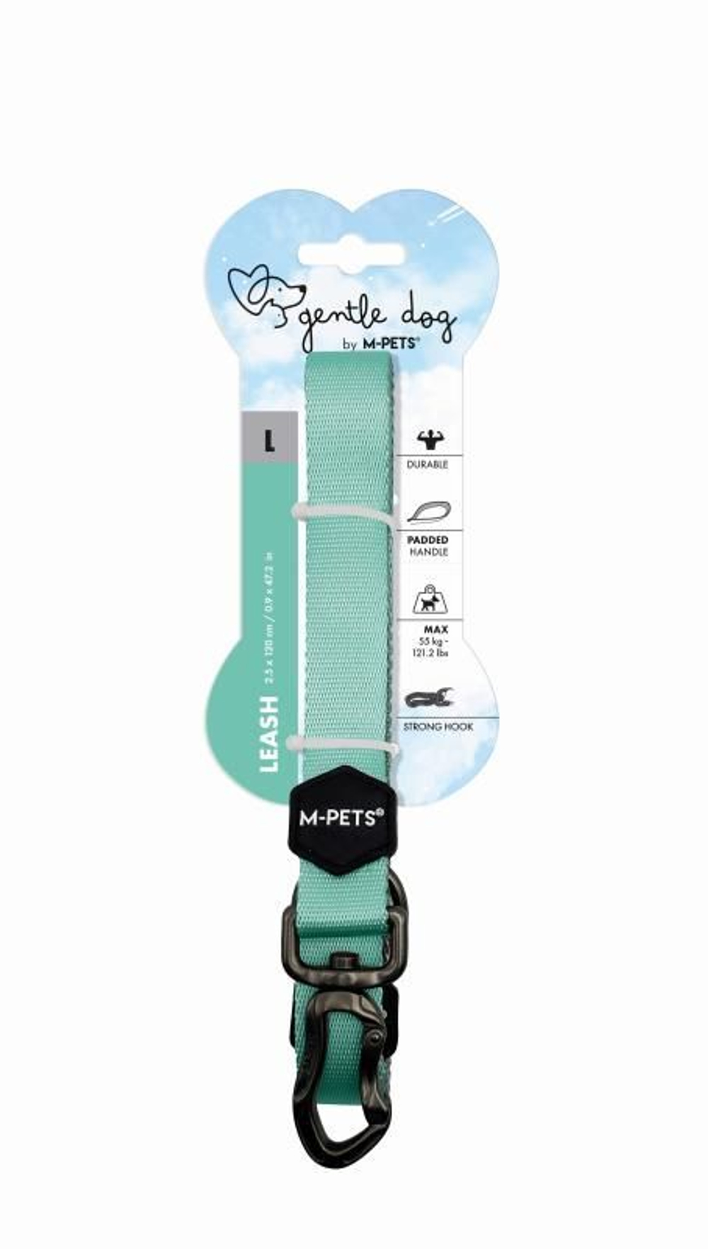 Поводок GENTLE DOG, L, 2.5 X 120 см, до 40 кг бирюзовый