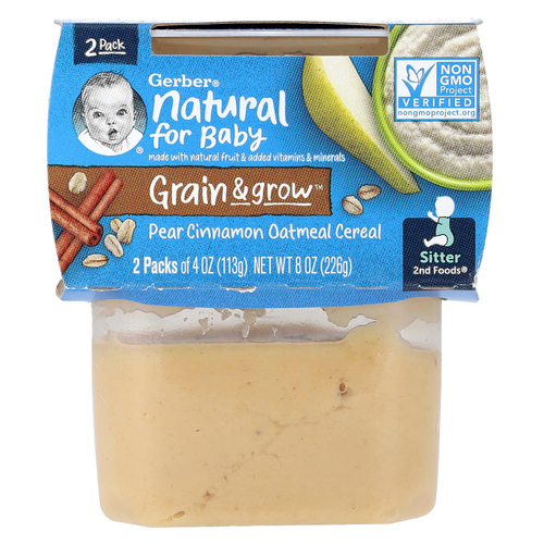 Gerber, Natural for Baby, Grain & Grow™, 2nd Foods®, овсяная каша с грушей и корицей, 2 пакетика по 113 г (4 унции)
