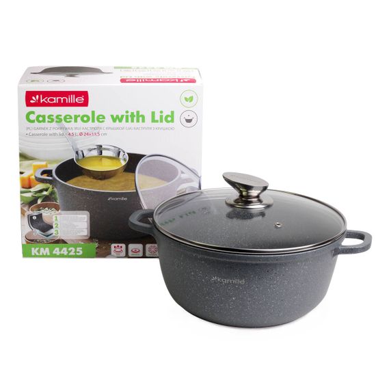 Кастрюля 4,5 л. из литого алюминия Kamille КМ 4425 с мраморным покрытием