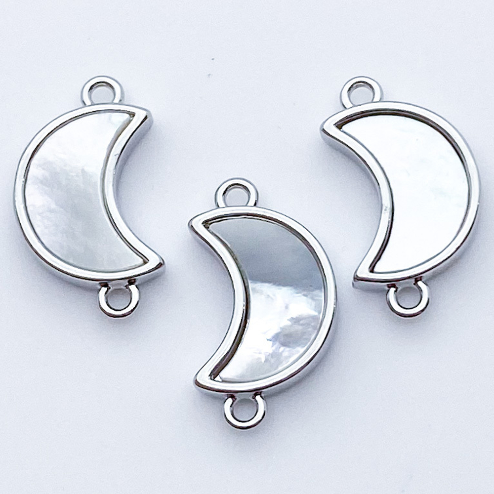Коннектор Месяц, цвет серебро, перламутр, размер 18*9 мм, цена за 1 шт