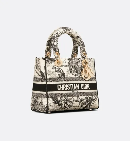 Сумка Dior Lady D-lite, модель среднего формата кремовый