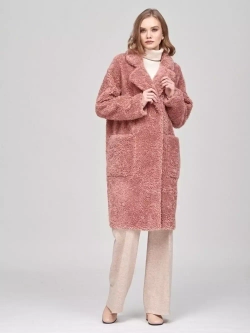 Шуба женская из шерсти мериноса чебурашка тедди, коралловая, SilverFox