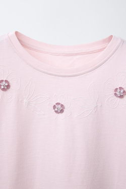 ZARA ФУТБОЛКА С КОНТРАСТНЫМИ ЦВЕТКАМИ, РОЗОВЫЙ