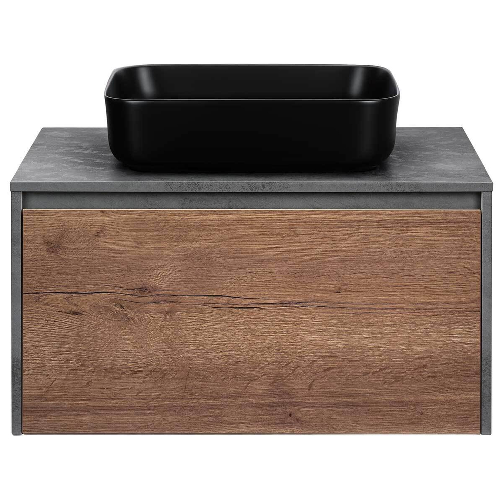 База под накладную раковину Mesa 800 подвесная, 1 выкатной/1 скрытый ящик soft close, T.Oak + Beton