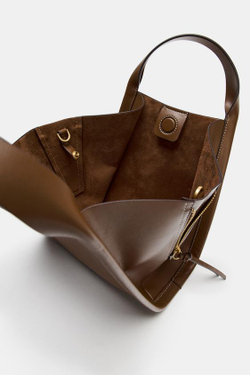 ZARA СУМКА С ПЛЕЧЕВЫМ РЕМНЕМ CITY, КОРИЧНЕВЫЙ