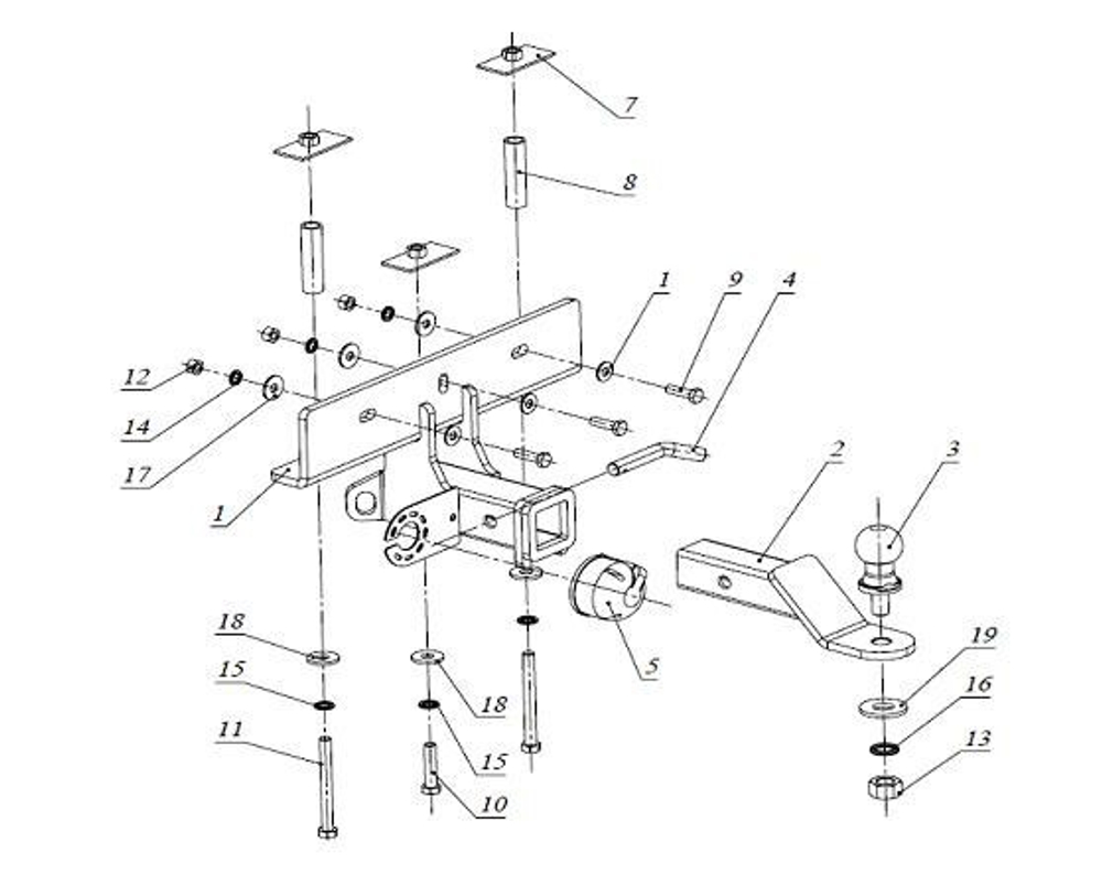 Фаркоп с элект. Smart, на Тагаз Tager FA 0661-E (с 2006 по 2013 г.в.) (паспорт и сертификат в комплекте) Бизон
