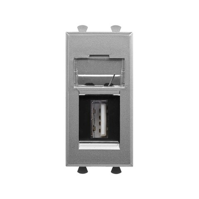 USB 2.0 розетка модульная, тип А-А, "Avanti", "Закаленная сталь", 1 модуль