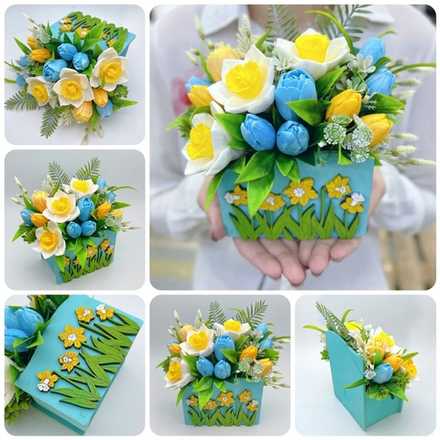 Букет из мыла "Море нарциссов, бирюзовый бокс"