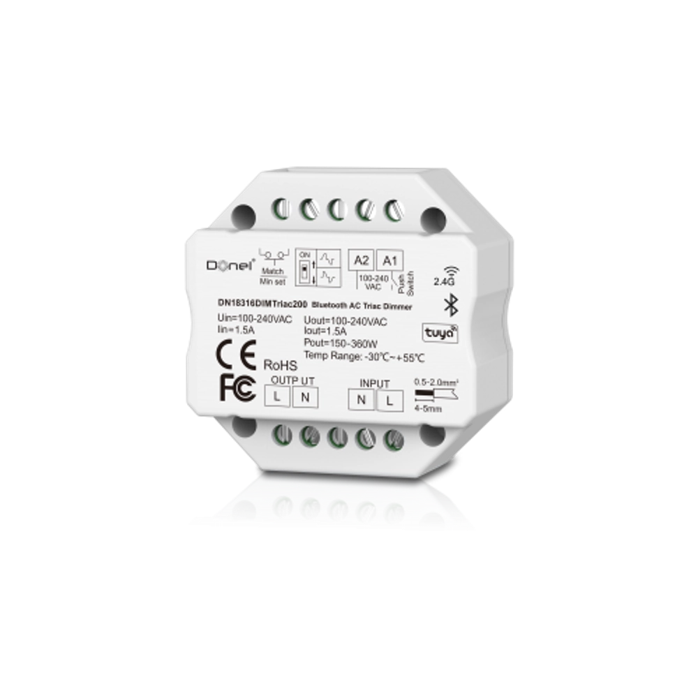 Диммер BT+RF+Push,  AC 230В 1 канал.1.5А,  макс.мощность LED 200Вт,  Push-Dim