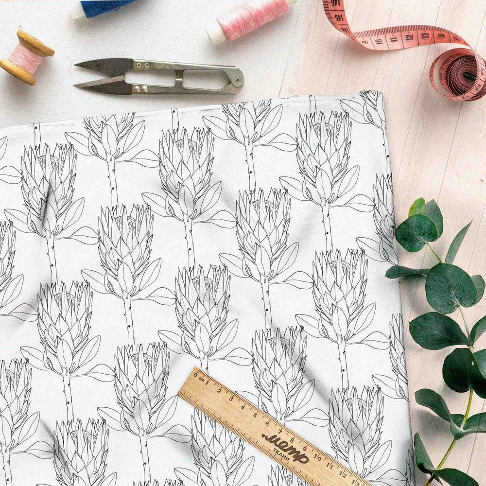 Ткань саржа тонкие цветочные силуэты