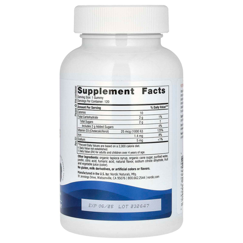 Nordic Naturals, жевательный витамин D3, со вкусом лесных ягод, 25 мкг (1000 МЕ), 120 жевательных таблеток