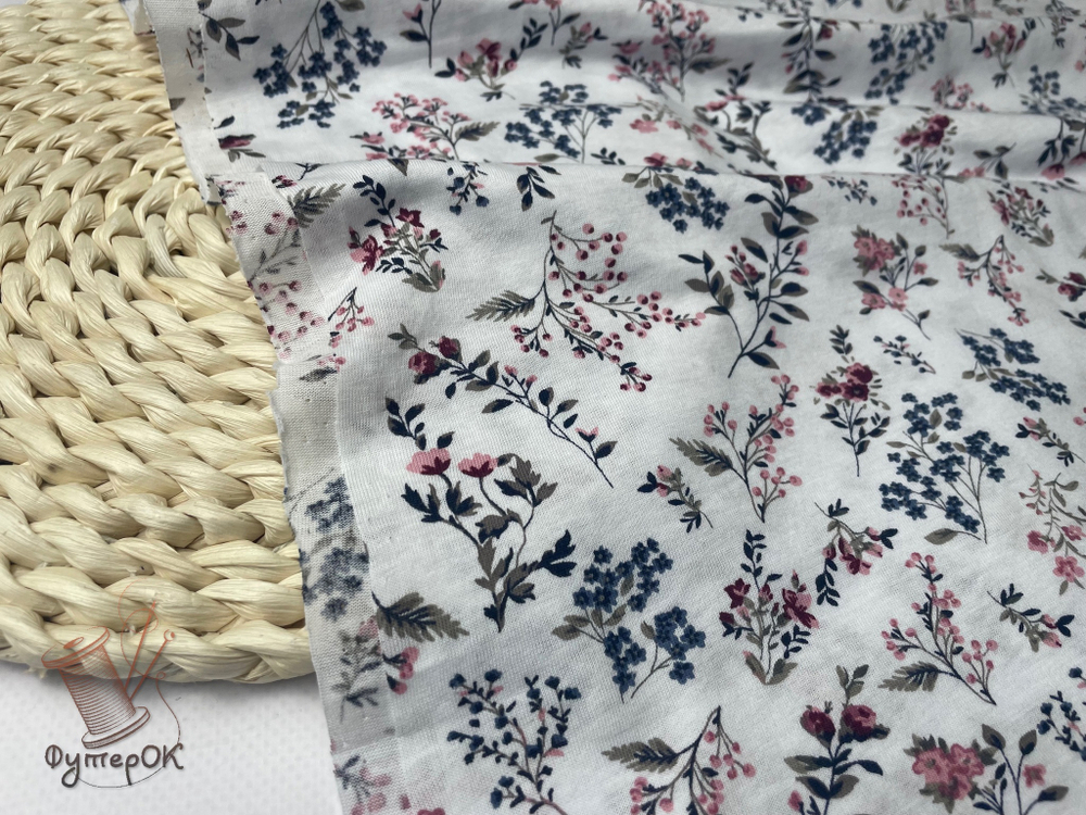 Кулирка ХБ цветы на белом