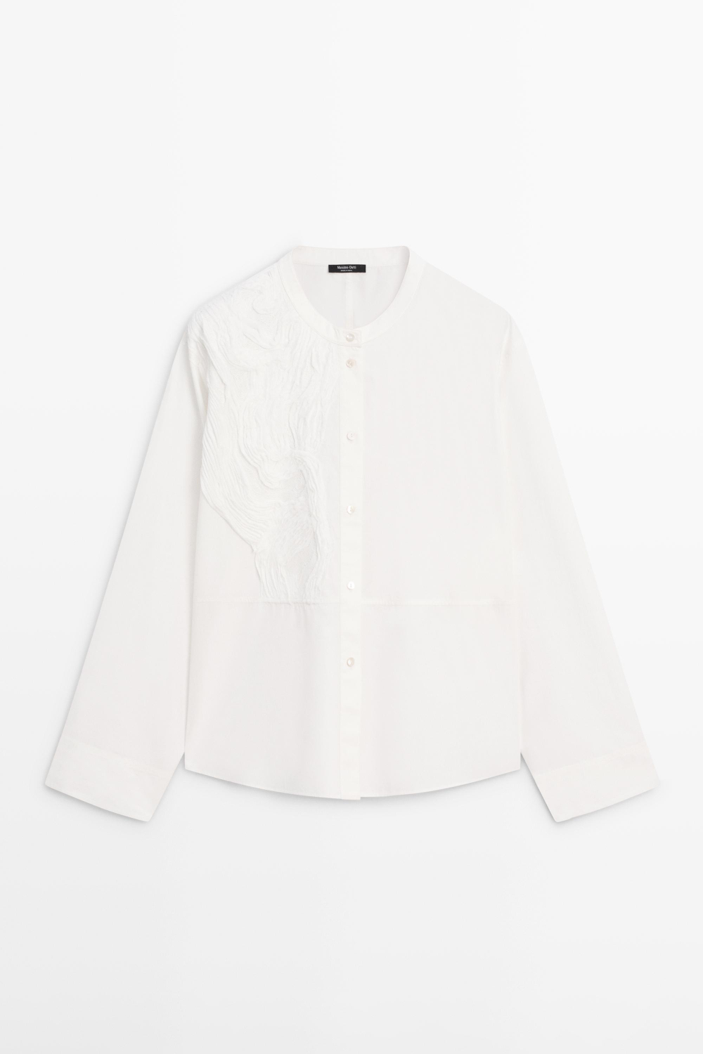 Massimo Dutti Рубашка из смесовой хлопковой ткани с вышивкой, белый