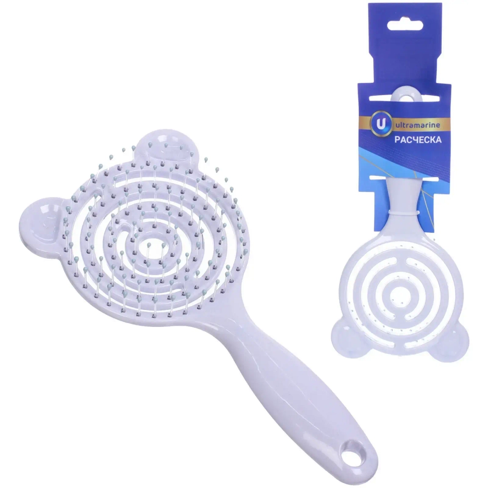 Расческа массажная продувная с ушками «Ушастик», цвет лавандовый, 9*19см (Ultramarine блистер)●