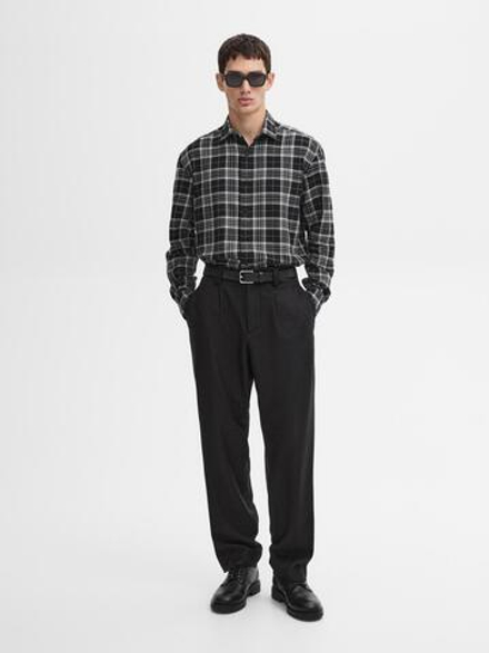Massimo Dutti РУБАШКА ИЗ СМЕСОВОГО ХЛОПКА В КЛЕТКУ, ЧЕРНЫЙ