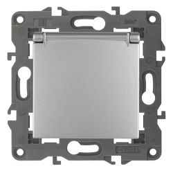 Розетка ЭРА Elegance 14-2103-03 с заземлением 2P+E Schuko со шторками с крышкой 16A-250В IP20 алюминий