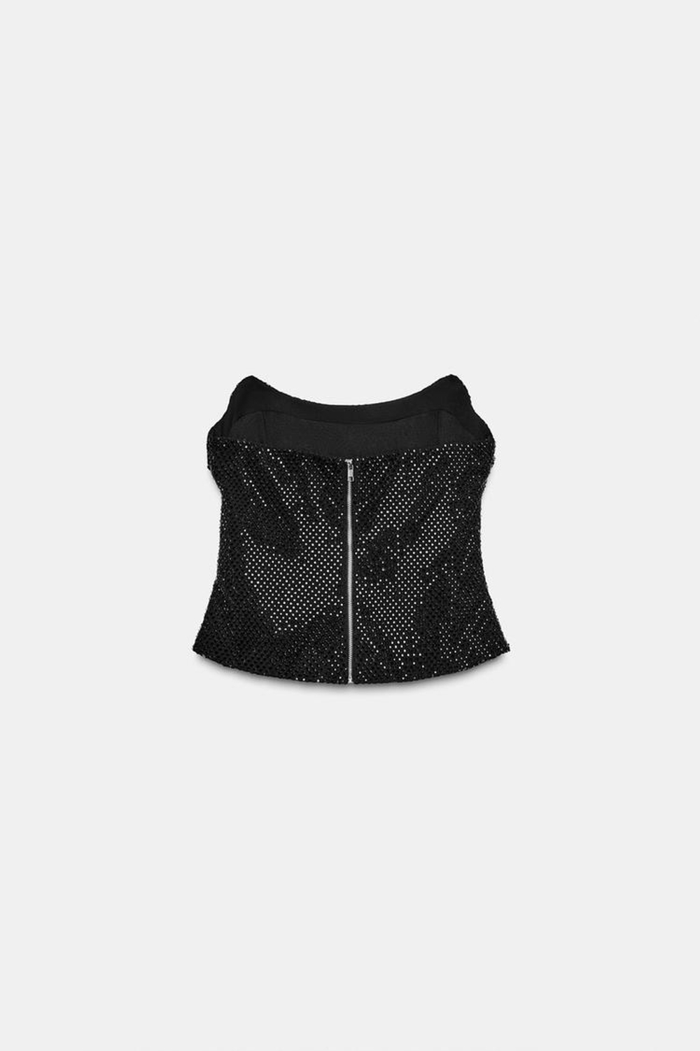 ZARA СЕТЧАТЫЙ ТОП С БУСИНАМИ, ЧЕРНЫЙ