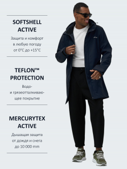 Парка спортивная мужская с капюшоном softshell темно-синего цвета 9565TS