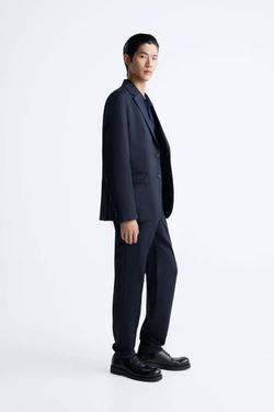 ZARA КОСТЮМНЫЙ БЛЕЙЗЕР ИЗ 100% ШЕРСТИ, МОРСКОЙ СИНИЙ