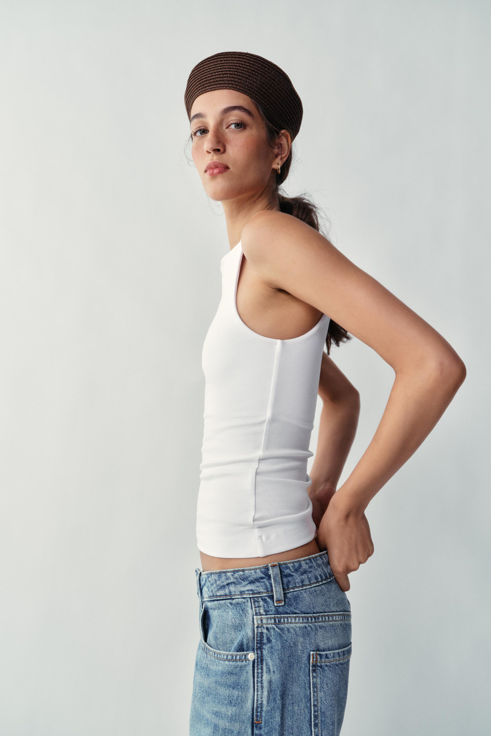 ZARA ТОП НА БРЕТЕЛЯХ, БЕЛЫЙ