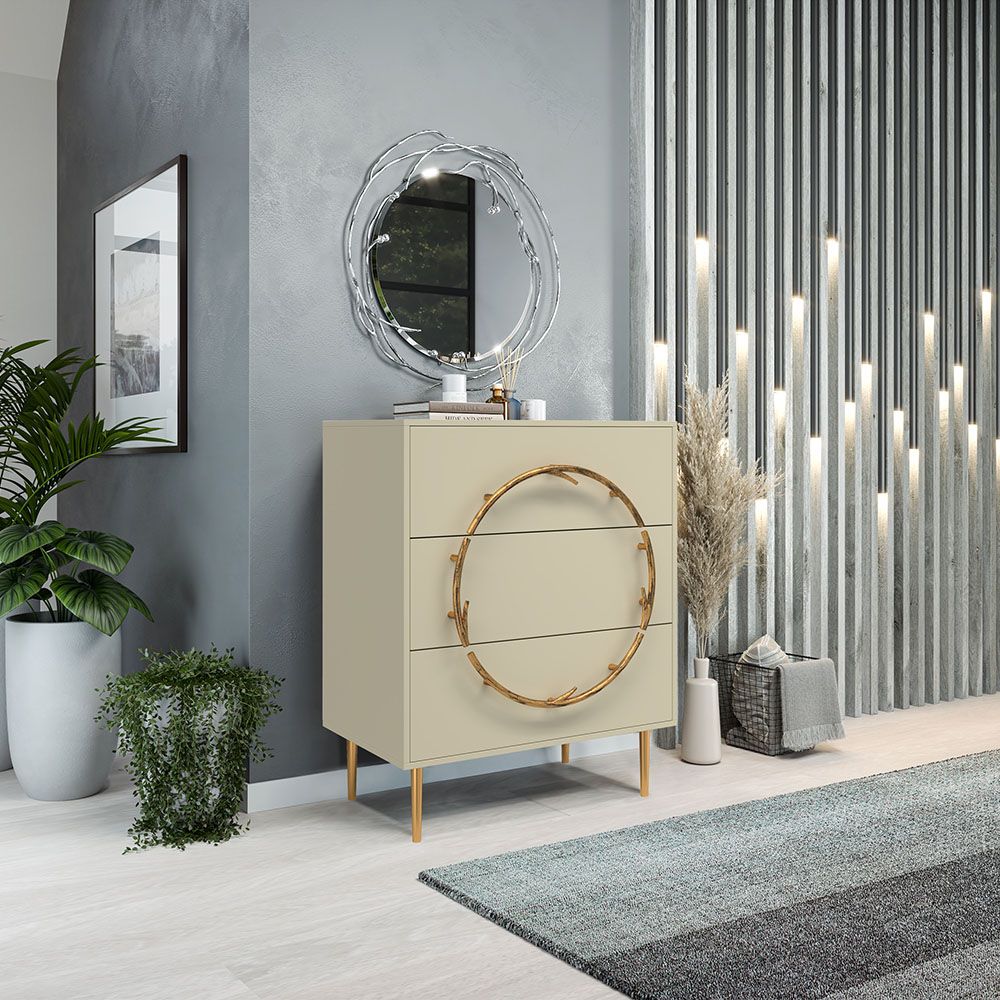 Комод Арт Колор matte Стайл Голд с 3 ящиками Серый шелк матовый